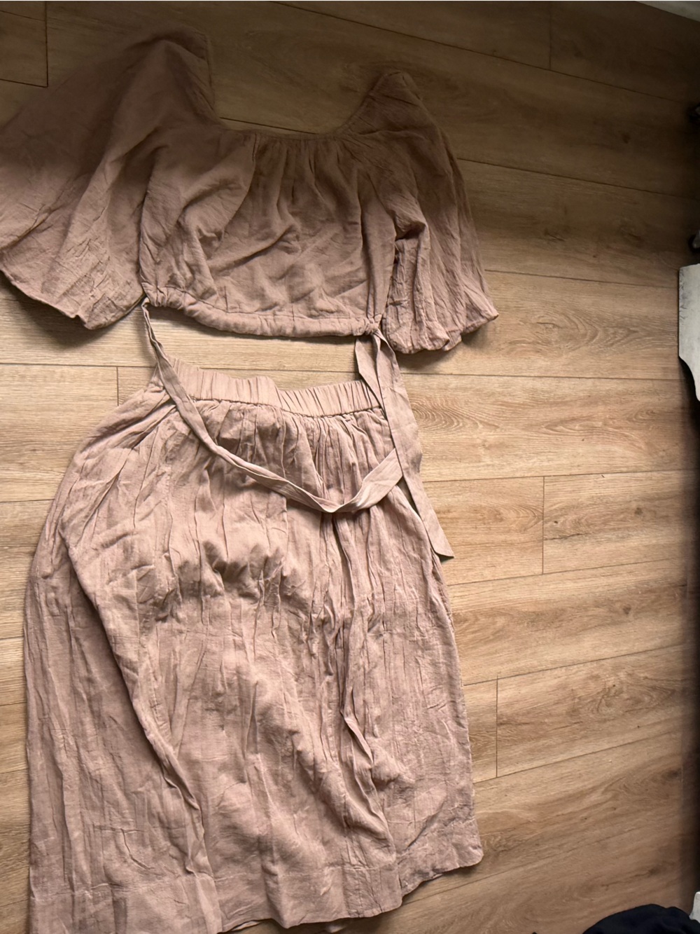 Free People Women's Crop Top and Midi Skirt Set in Light Brown/Taupe